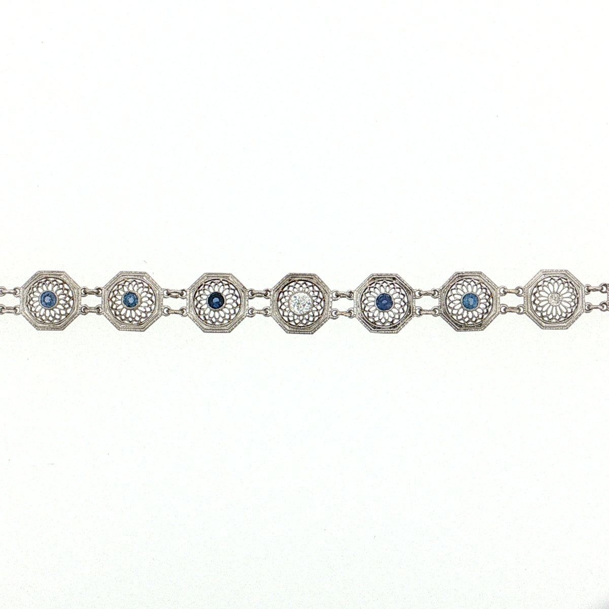 .24 Antique Art Deco Diamond & Sapphire Bracelet 14k