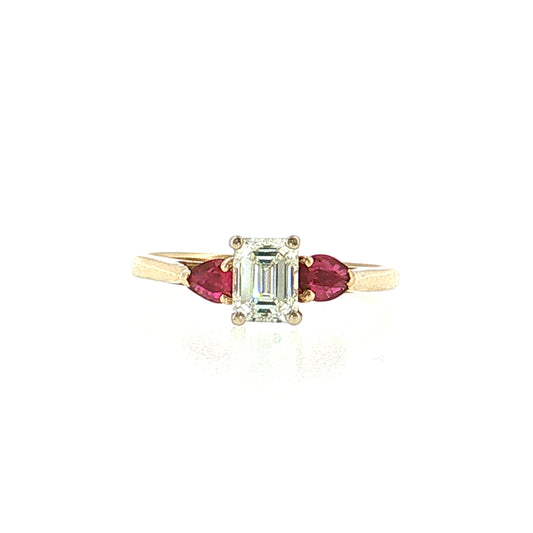 .50 Emerald Cut Diamond & Ruby Engagement Ring in 14k