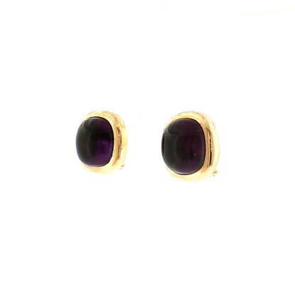 30.00 Amethyst Cabochon Stud Earrings 14K Yellow Gold