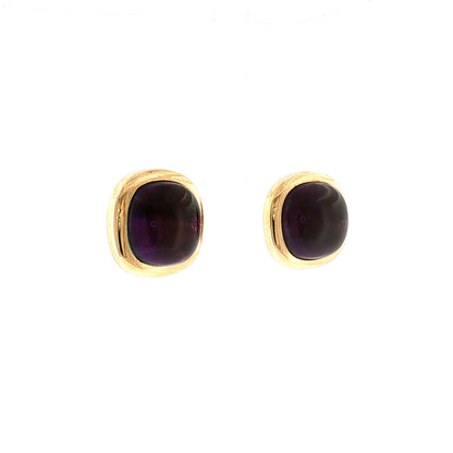 30.00 Amethyst Cabochon Stud Earrings 14K Yellow Gold