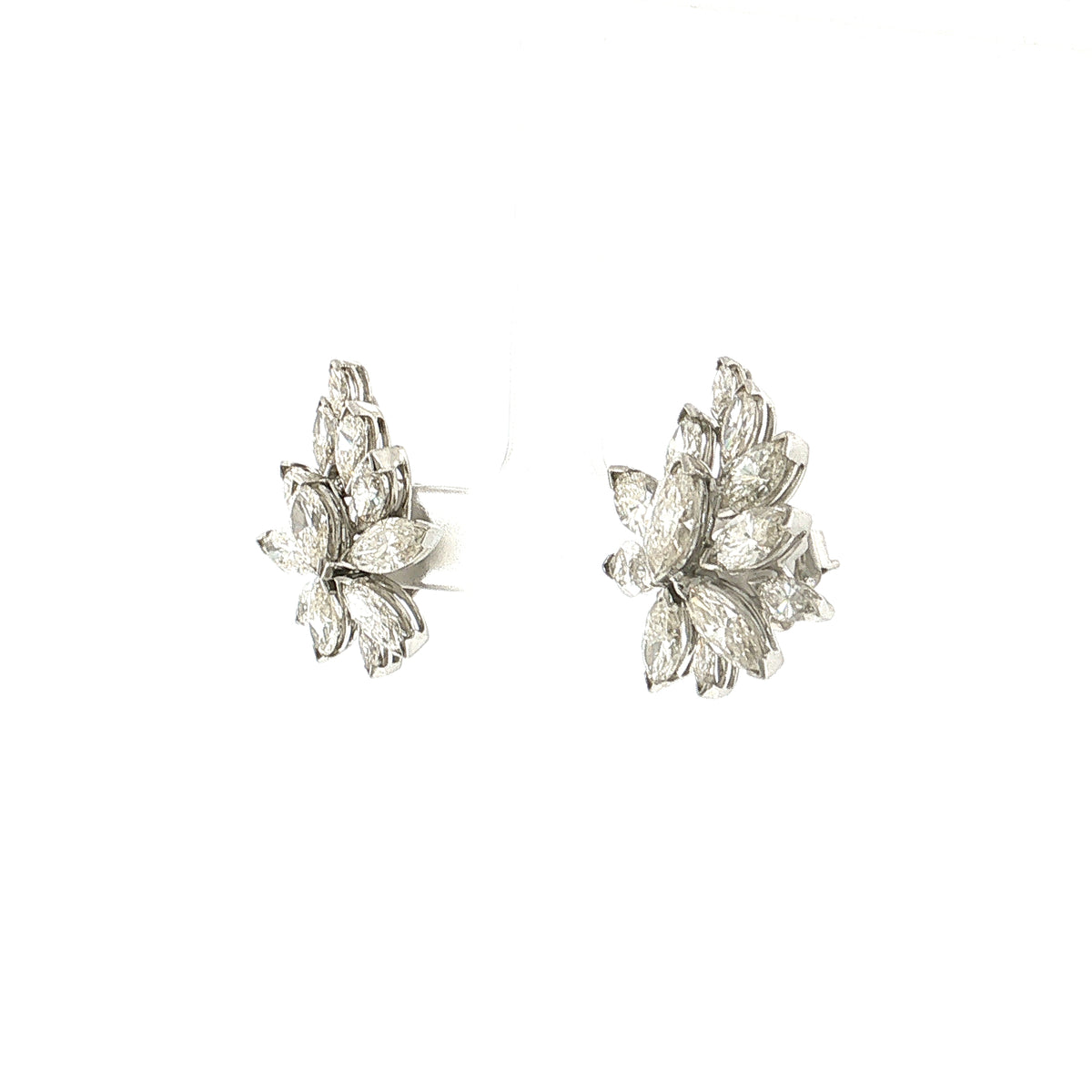 7 Carat Marquise Diamond Cluster Earrings 14K White Gold