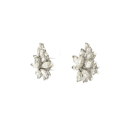 7 Carat Marquise Diamond Cluster Earrings 14K White Gold