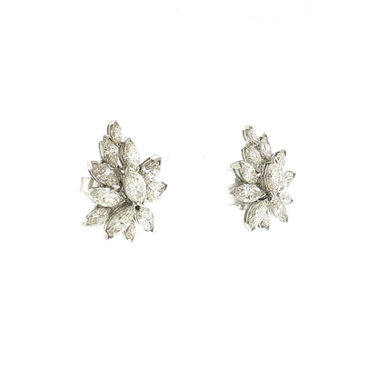 7 Carat Marquise Diamond Cluster Earrings 14K White Gold
