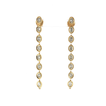 8.09ct Oval Cut Diamond Drop Earrings 18K Yellow Gold