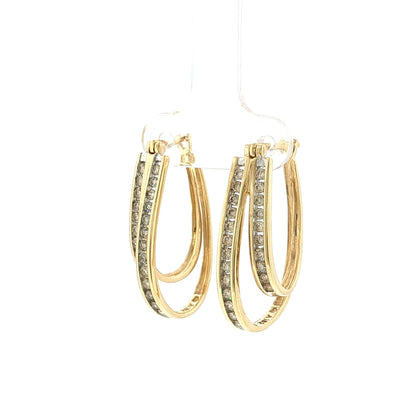 .92 Double Hoop Diamond Earrings 14k Yellow Gold