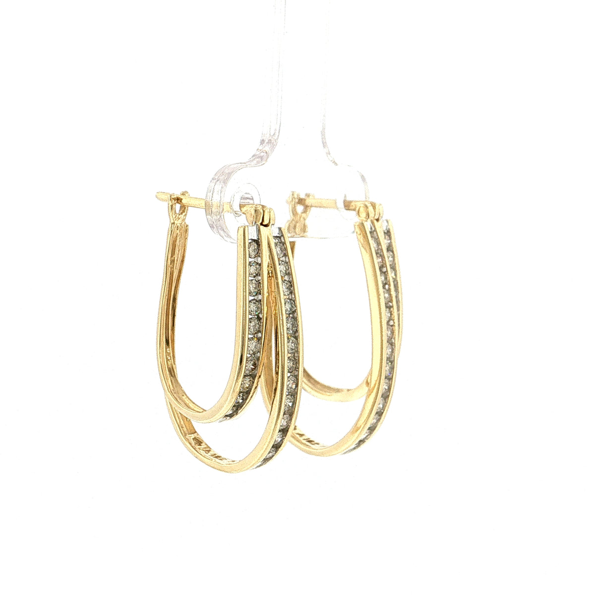 .92 Double Hoop Diamond Earrings 14k Yellow Gold