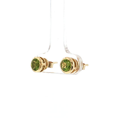 1.00 Carat Peridot Stud Earrings 14k Yellow Gold