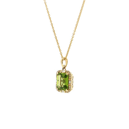 3.33 Emerald Cut Peridot & Diamond Pendant 14k Yellow Gold