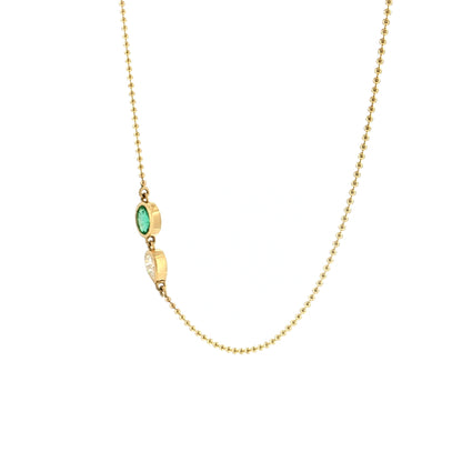 .51 Pear Diamond & Emerald Pendant Necklace 14k Gold