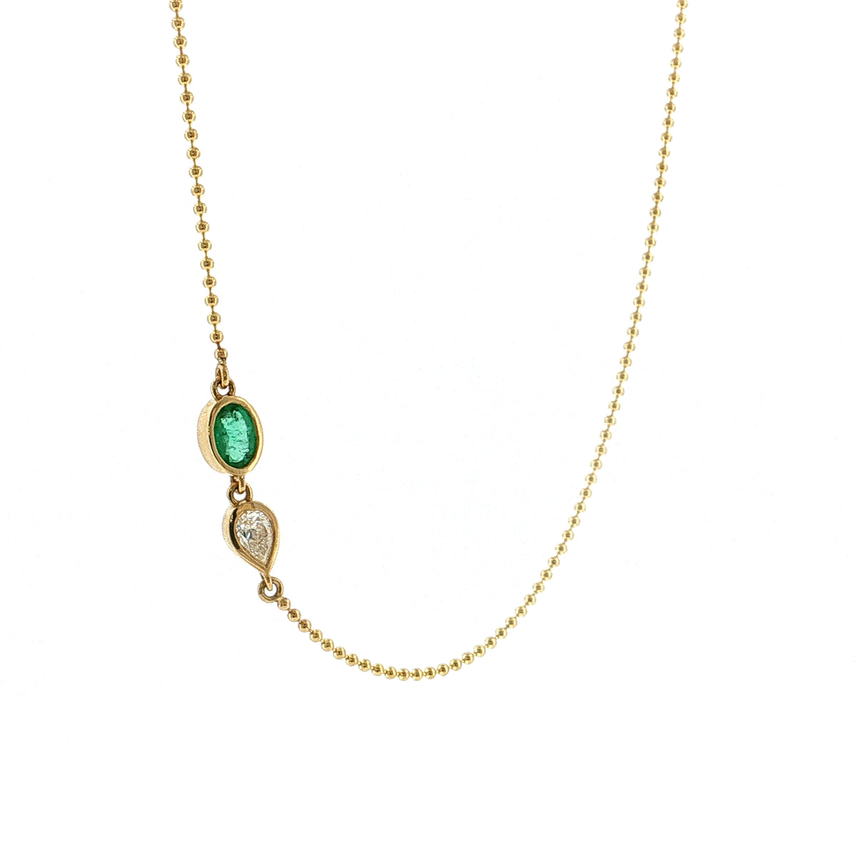 .51 Pear Diamond & Emerald Pendant Necklace 14k Gold