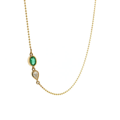 .51 Pear Diamond & Emerald Pendant Necklace 14k Gold