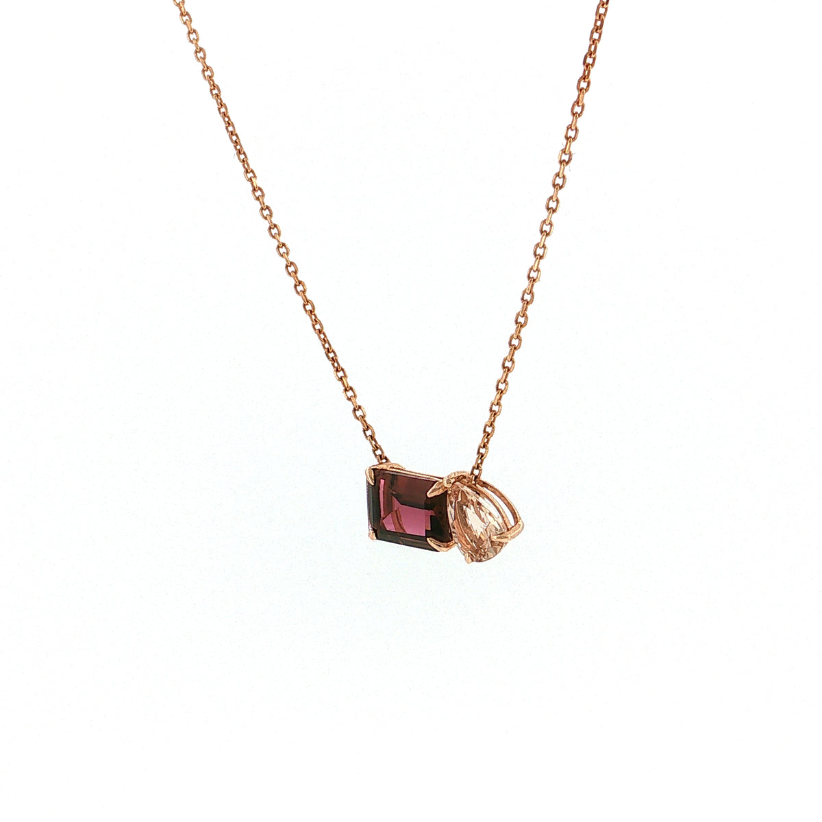 Tourmaline & Morganite Toi et Moi Pendant 14k Rose Gold