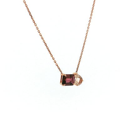 Tourmaline & Morganite Toi et Moi Pendant 14k Rose Gold