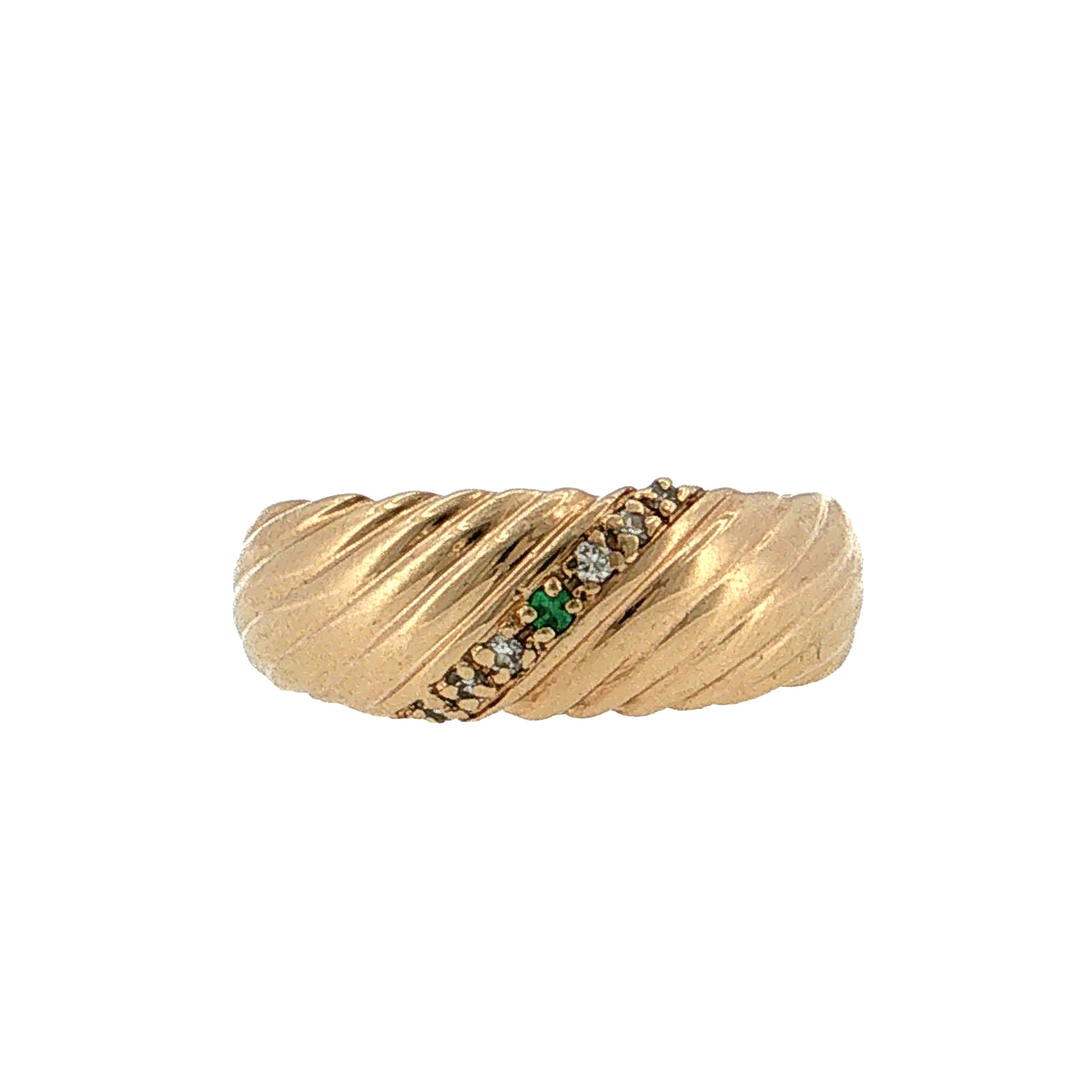 Diamond and Emerald Textured Wedding Band