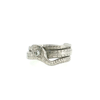 Men's Coiled Snake Diamond Ring Platinum