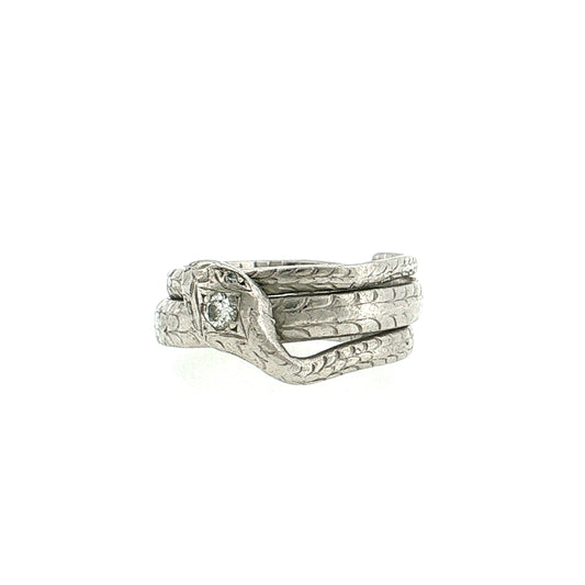 Men's Coiled Snake Diamond Ring Platinum
