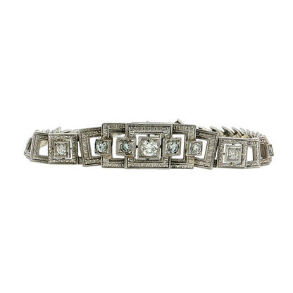 .49 Antique Art Deco Diamond Link Bracelet 14K White Gold