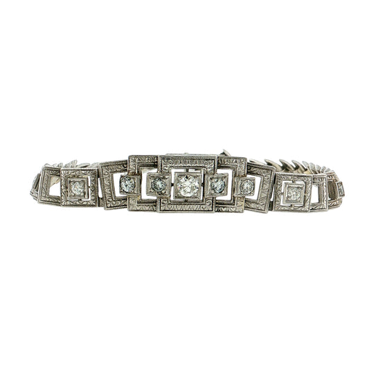 .49 Antique Art Deco Diamond Link Bracelet 14K White Gold