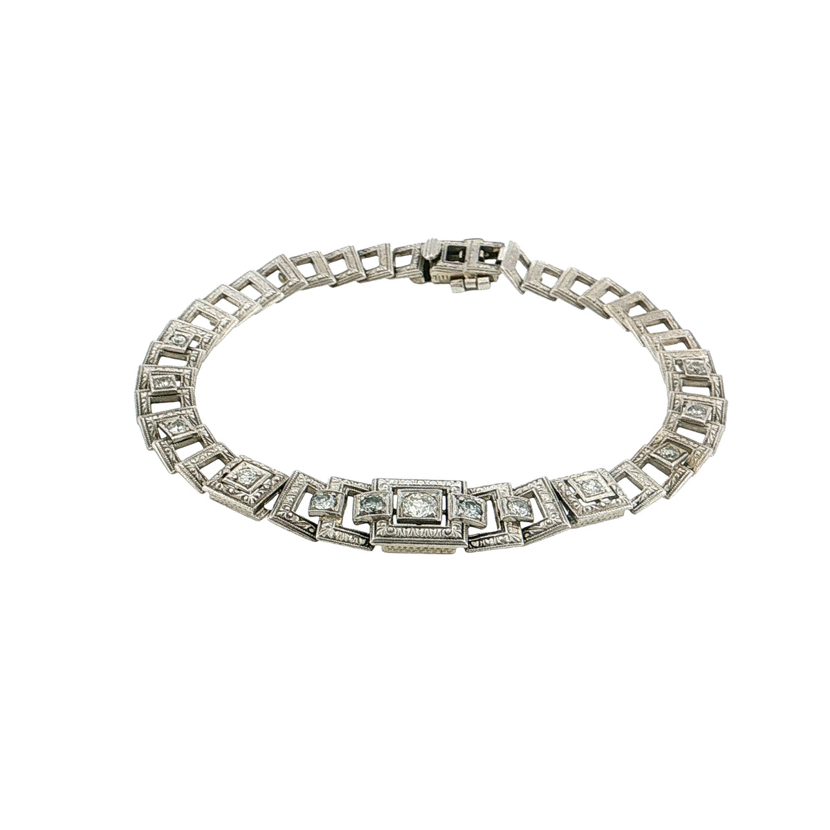 .49 Antique Art Deco Diamond Link Bracelet 14K White Gold