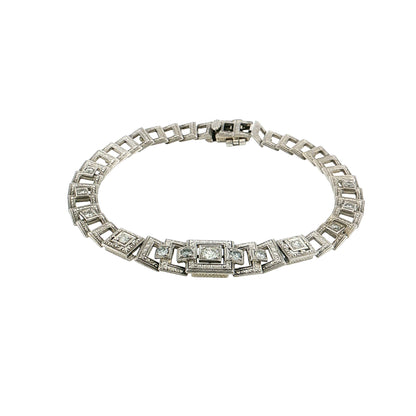 .49 Antique Art Deco Diamond Link Bracelet 14K White Gold