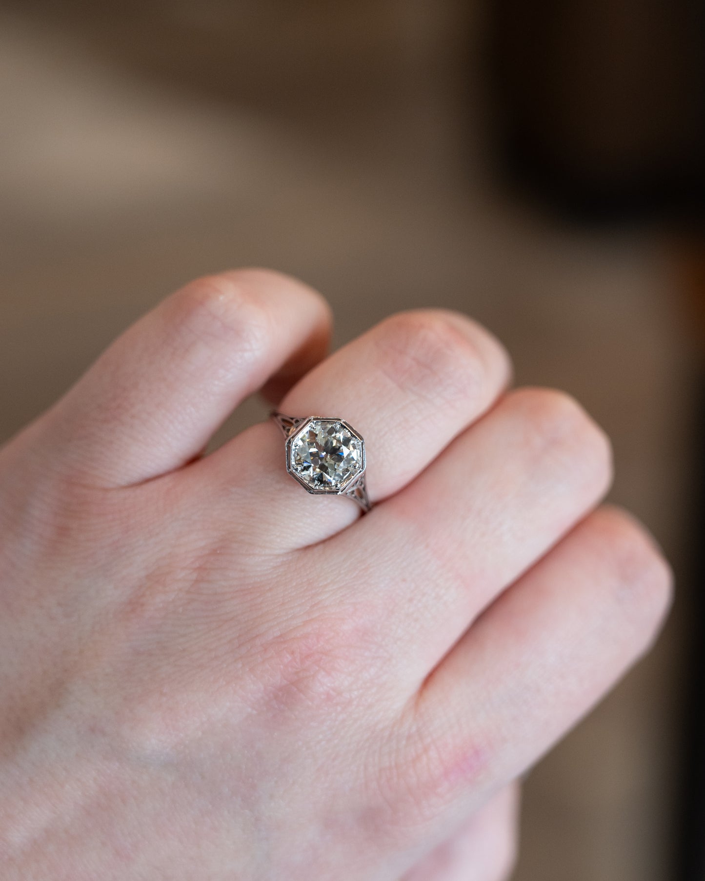 1.99 Antique Art Deco Diamond Engagement Ring Platinum