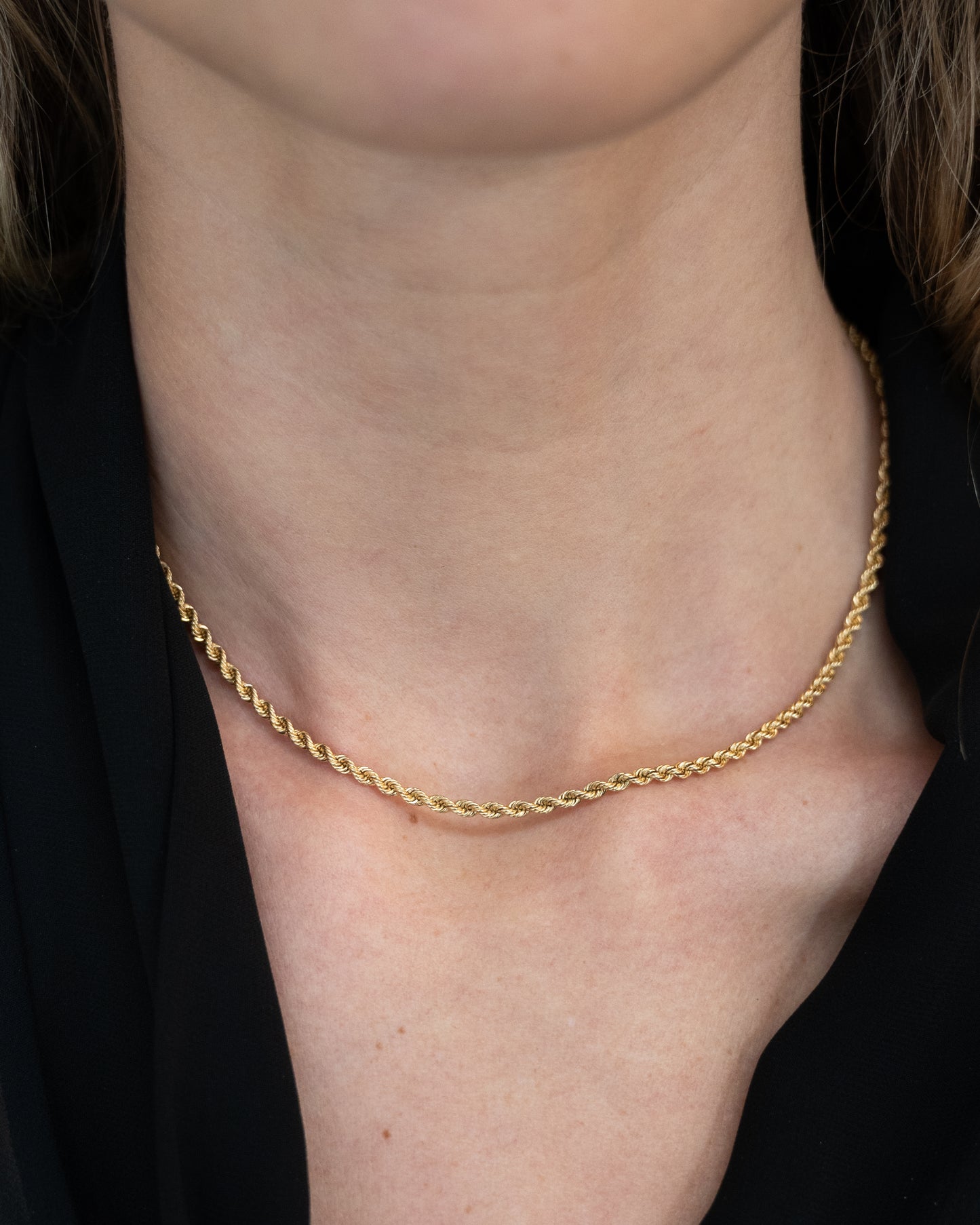 16" Diamond Cut Rope Chain Necklace 14k Yellow Gold