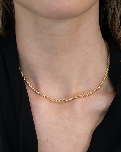 16" Diamond Cut Rope Chain Necklace 14k Yellow Gold