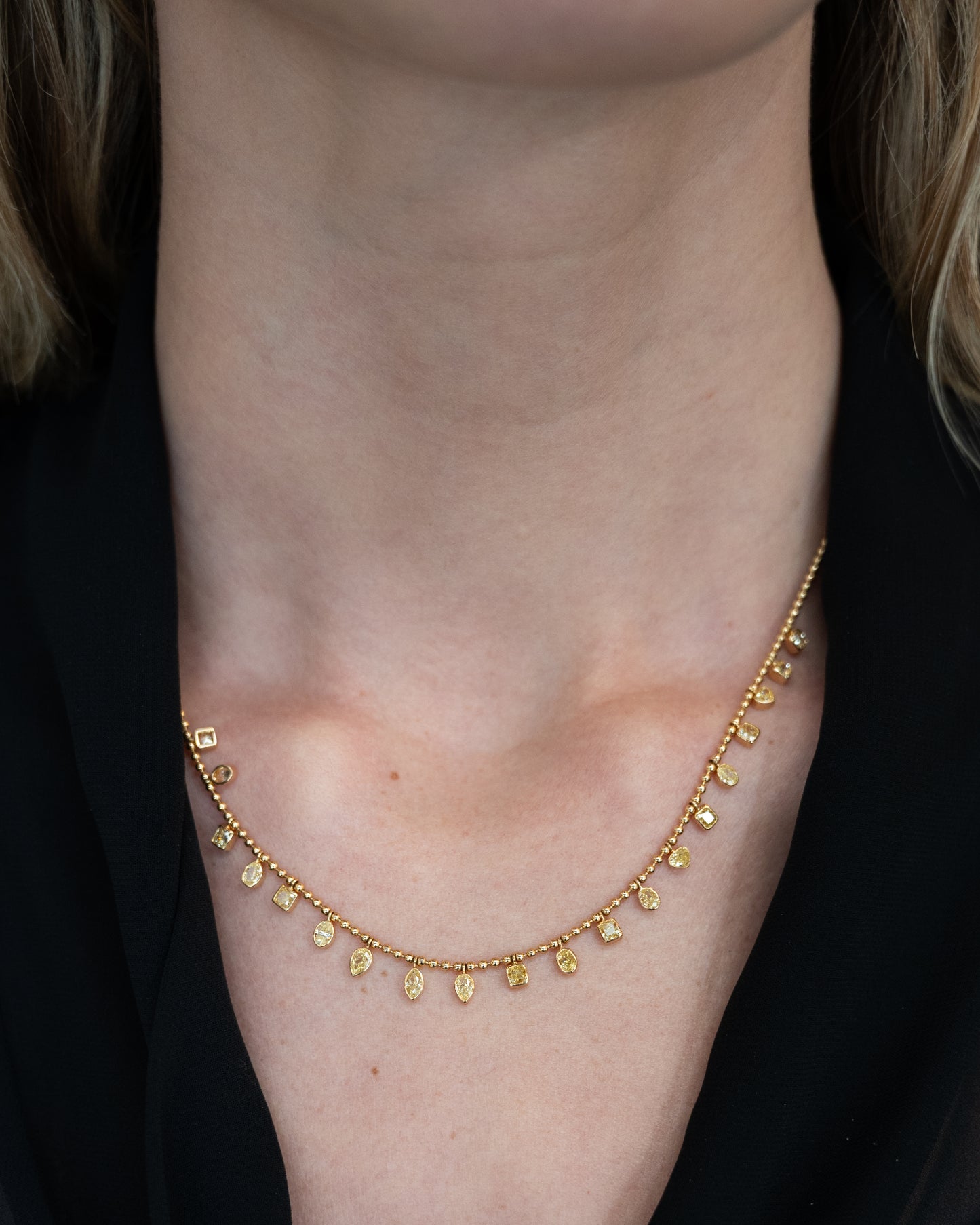 3.21 Fancy Yellow Mixed Diamond Drop Necklace 18k