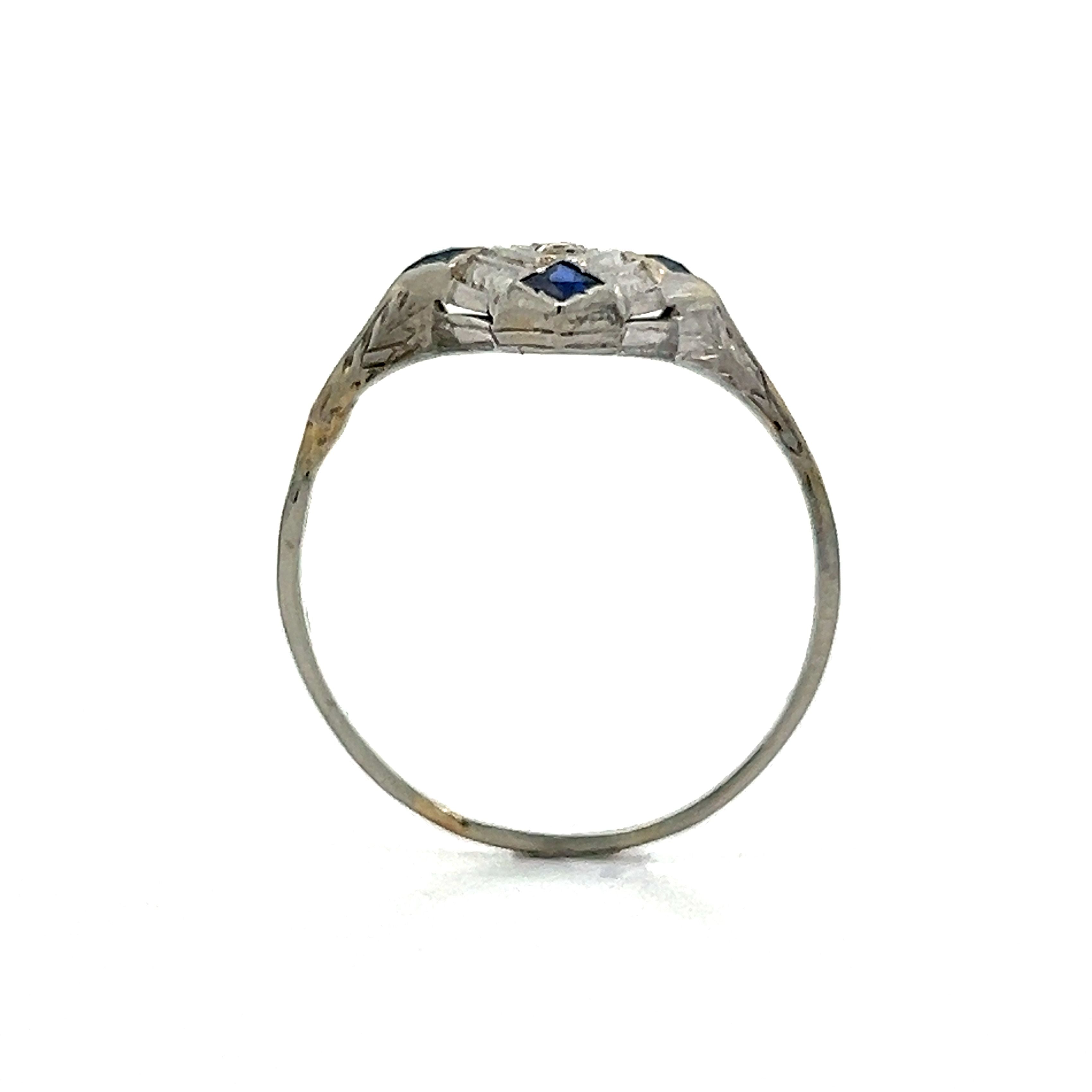 Vintage Art Deco Diamond Navette Ring in 14k White Gold – Filigree