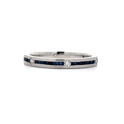 Sapphire & Diamond Stacking Band in 18k White Gold