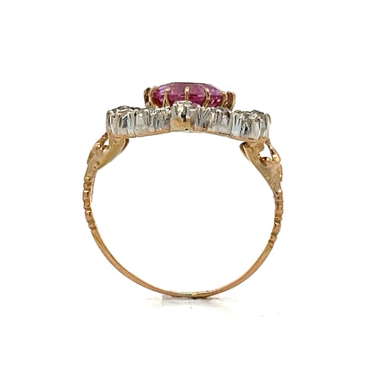 Antique Imperial Pink Topaz & Diamond Ring in 14k Gold