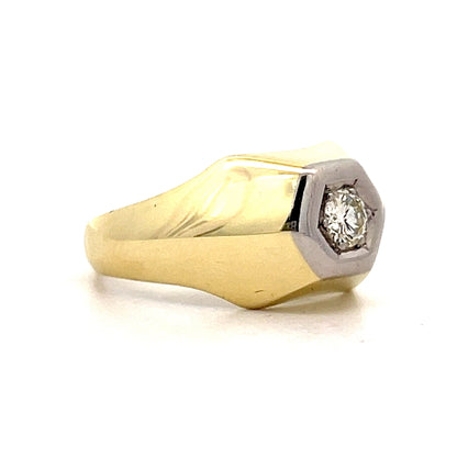 Mens Vintage Diamond Flush Ring in 14k Yellow Gold
