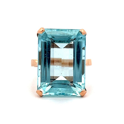 Vintage Emerald Cut Aquamarine Cocktail Ring in Rose Gold