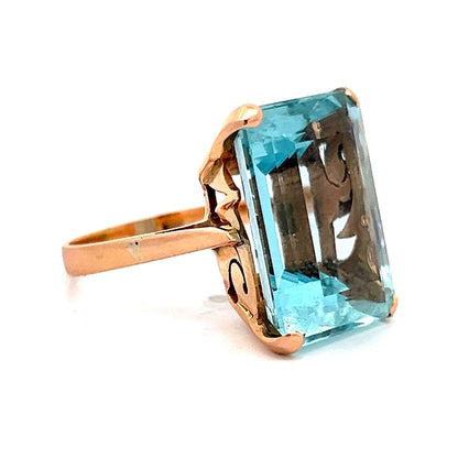 Vintage Emerald Cut Aquamarine Cocktail Ring in Rose Gold