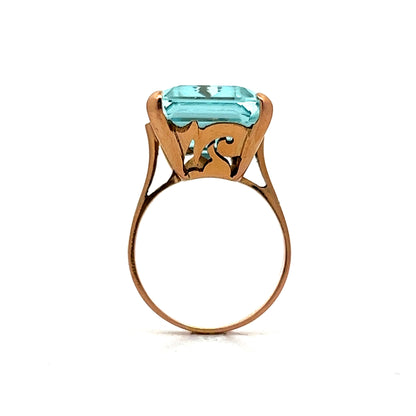 Vintage Emerald Cut Aquamarine Cocktail Ring in Rose Gold