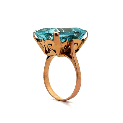 Vintage Emerald Cut Aquamarine Cocktail Ring in Rose Gold