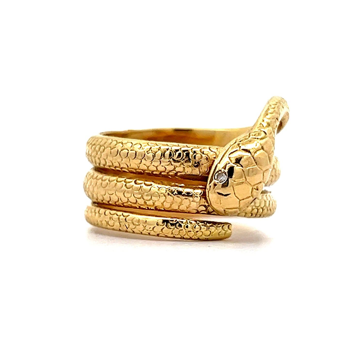 Snake Ring with Diamond Eyes in 18K Yellow Gold