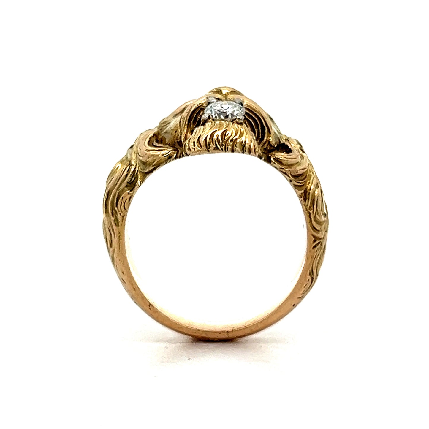 Victorian Diamond & Ruby Cocktail Ring in 14k Yellow Gold