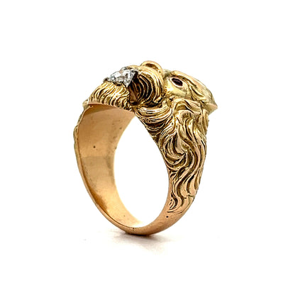 Victorian Diamond & Ruby Cocktail Ring in 14k Yellow Gold