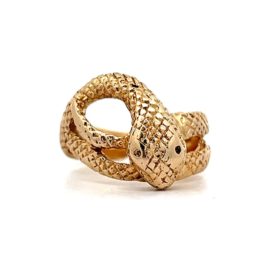 Vintage Mid-Century 14k Textured Yellow Gold Snake Ring