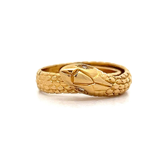 Vintage Mid-Century Diamond Snake Ring in Yellow Gold