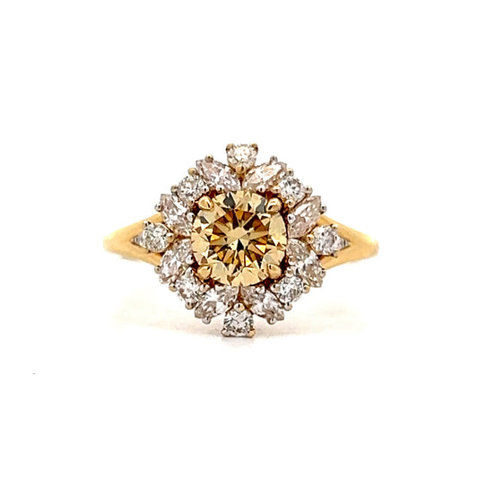 1.10 Cluster Diamond Ballerina Engagement Ring in 18k Yellow Gold