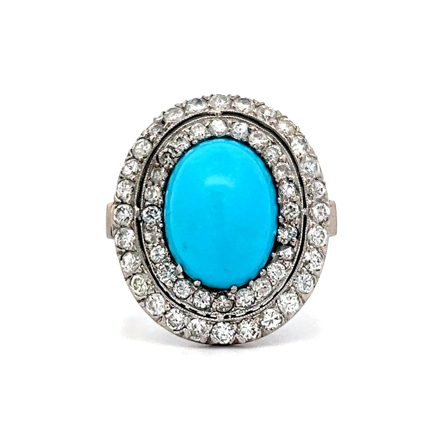 4.91 Vintage Turquoise Double Halo Cocktail Ring in Palladium