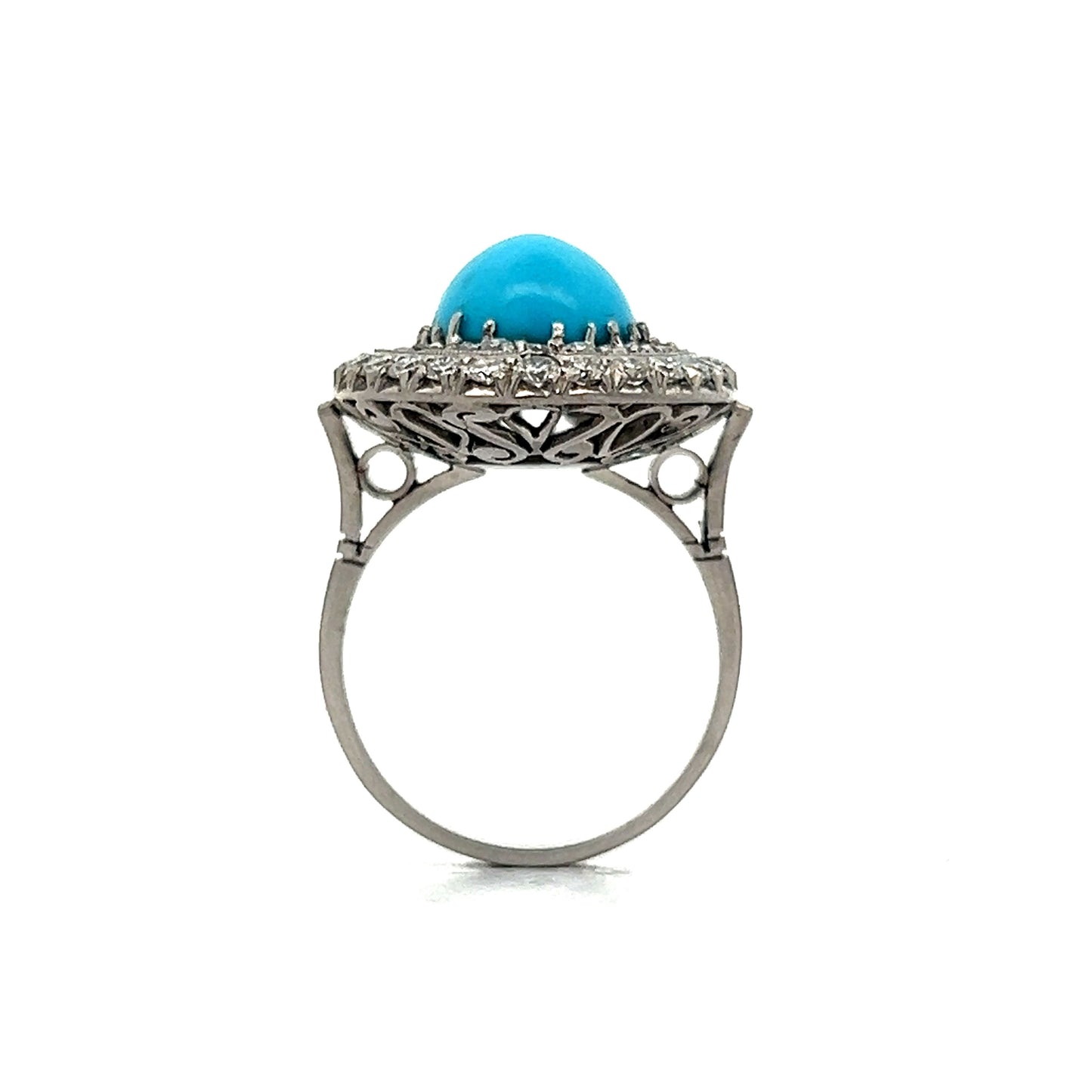 4.91 Vintage Turquoise Double Halo Cocktail Ring in Palladium