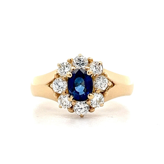 .50 Oval Sapphire & Diamond Cluster Ring in 18k Yellow Gold