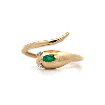 Emerald & Diamond Snake Ring in 14k Yellow Gold