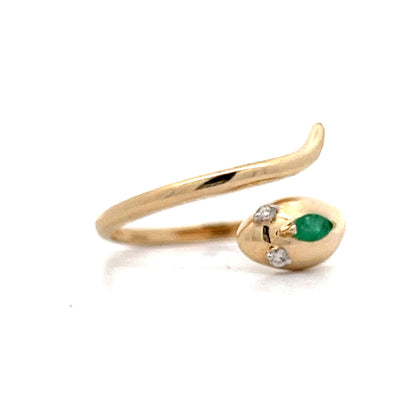 Emerald & Diamond Snake Ring in 14k Yellow Gold