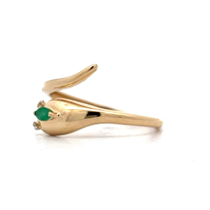 Emerald & Diamond Snake Ring in 14k Yellow Gold