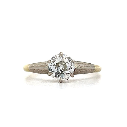 Vintage Art Deco Engraved Solitaire Engagement Ring in 14k