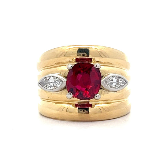 2.04 Cushion Cut Ruby & Diamond Cocktail Ring in 18k